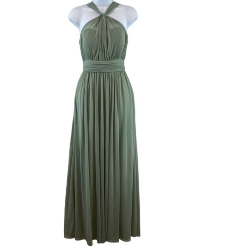 Birdy Grey Green Kiko Chiffon Bridesmaid Dress w/ Slit & Pockets Size Small